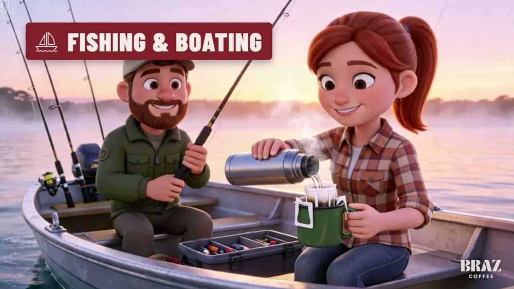 Illustration: coffee on a fishing boat at dawn