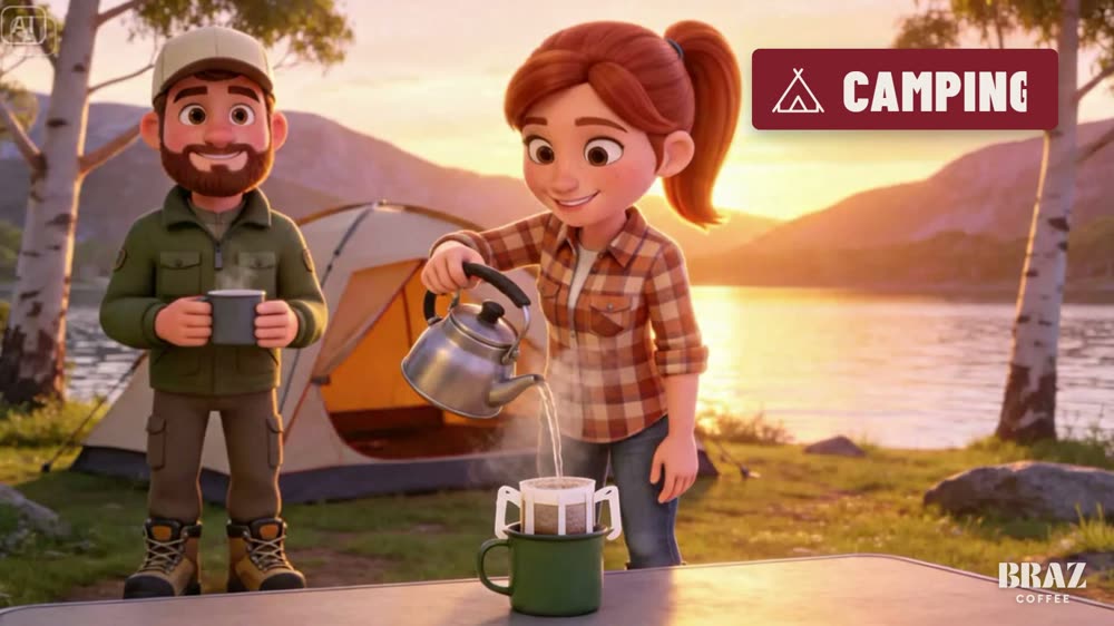 Illustration: brewing Braz coffee at a campsite